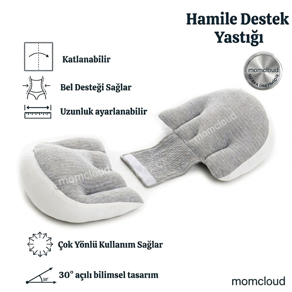 Ortopedik Hamile Destek Yastığı – Ayarlanabilir Bel ve Karın Destekli, 30° Açılı Ergonomik Doğum Öncesi Uyku Yastığı