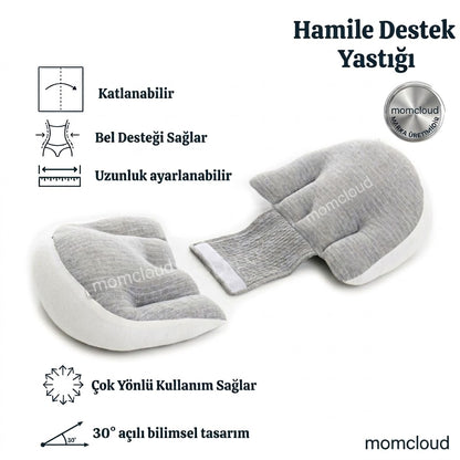Ortopedik Hamile Destek Yastığı – Ayarlanabilir Bel ve Karın Destekli, 30° Açılı Ergonomik Doğum Öncesi Uyku Yastığı